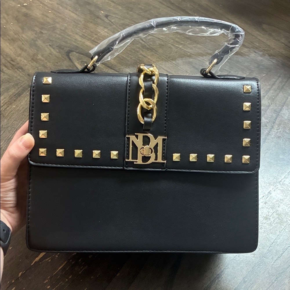Badgley Mischka Black and Gold Studded Satchel